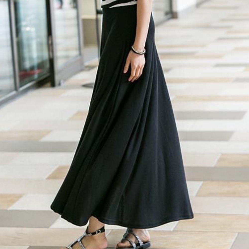Black A-line Midi Skirt